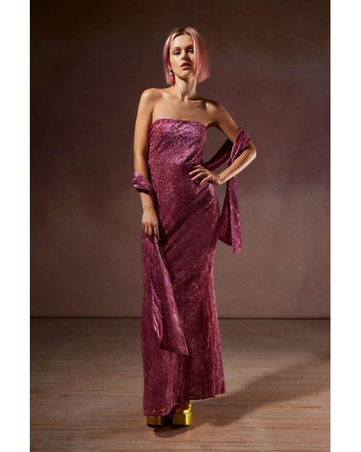 For Love & Lemons Red Francesca Paisley Maxi Dress & Scarf Set In Violet,at Urban Outfitters