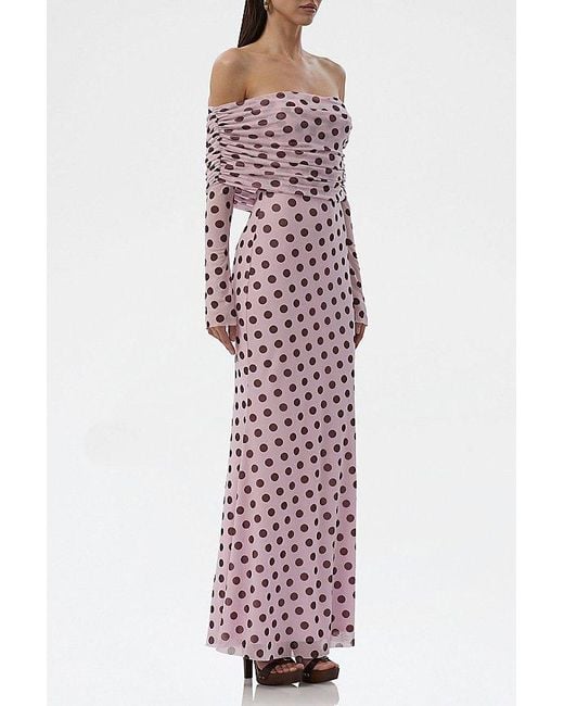 AFRM Red Thelma Mesh Off-The-Shoulder Long Sleeve Maxi Dress