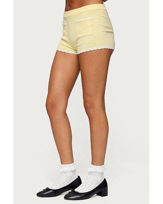 Edikted Yellow Leila Scalloped Knit Shorts