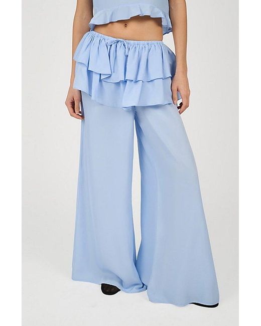 WeWoreWhat Blue Ruffle Waist Flare Pant
