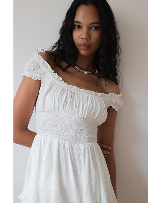 Urban Outfitters White Uo Rosie Smocked Tiered Ruffle Romper