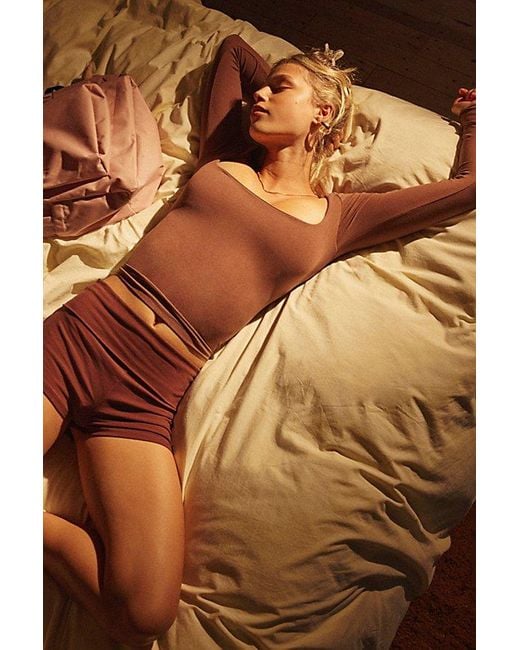 Out From Under Brown Ruby Square Neck Long Sleeve Cropped Tee