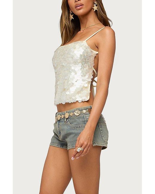 Edikted White Macy Backless Sequin Top