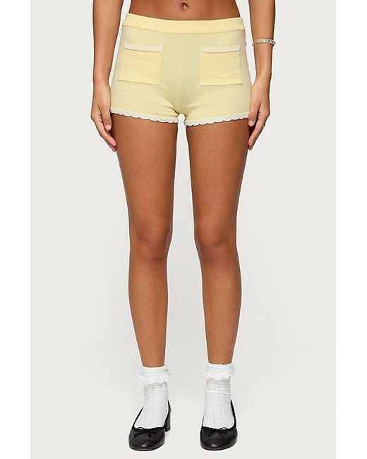 Edikted Yellow Leila Scalloped Knit Shorts