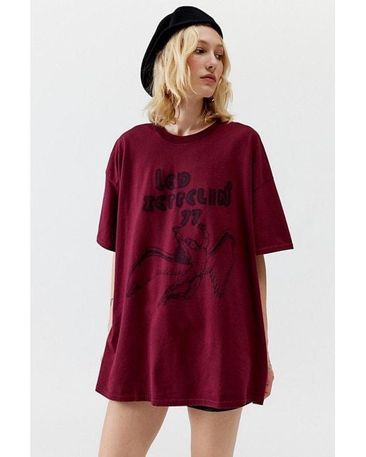 Urban Outfitters Red Led Zeppelin '77 Tour Oversized Tee