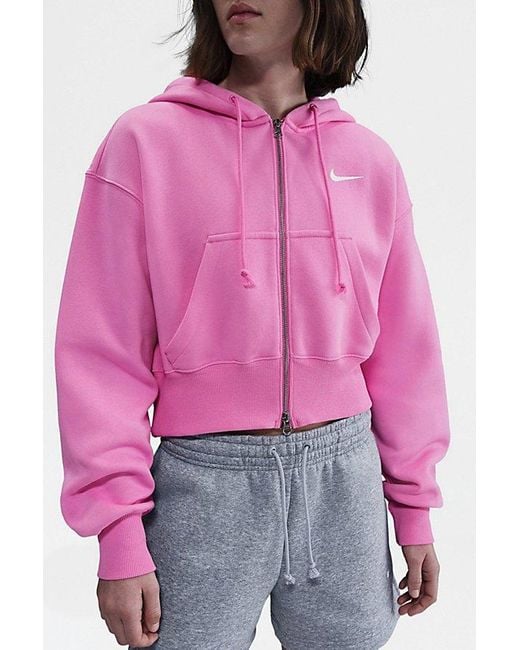 Nike Pink Sportswear Phoenix Fleece Cropped Full-Zip Hoodie Sweatshirt
