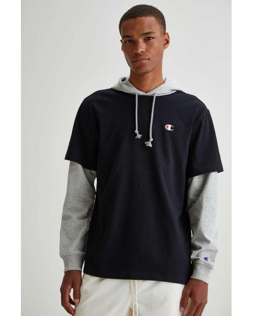 Champion Layered Tee Hoodie Sweatshirt in Black for Men Lyst