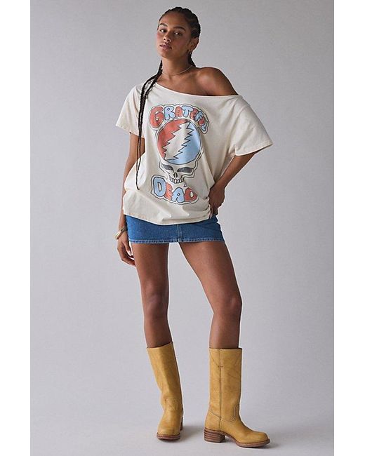 Urban Outfitters Gray Rock Band Graphic Off-The-Shoulder Oversized Tee