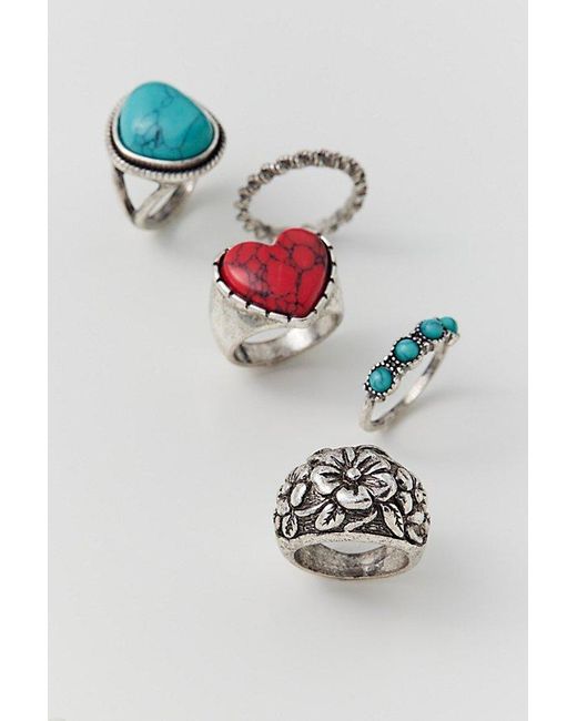 Urban Outfitters Red Leila Etched Heart Ring Set