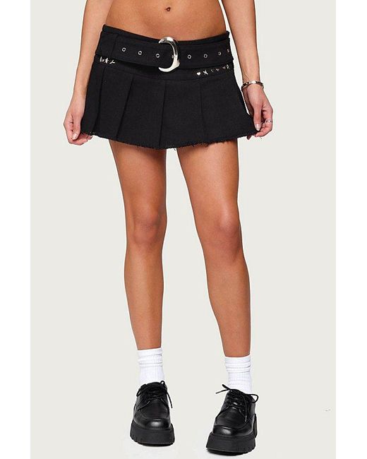 Edikted Black Kore Belt Pleated Denim Micro Skort
