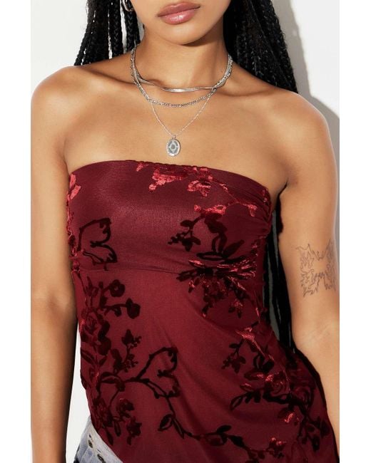 Urban Outfitters Red Uo Y2k Velvet Burnout Tube Top