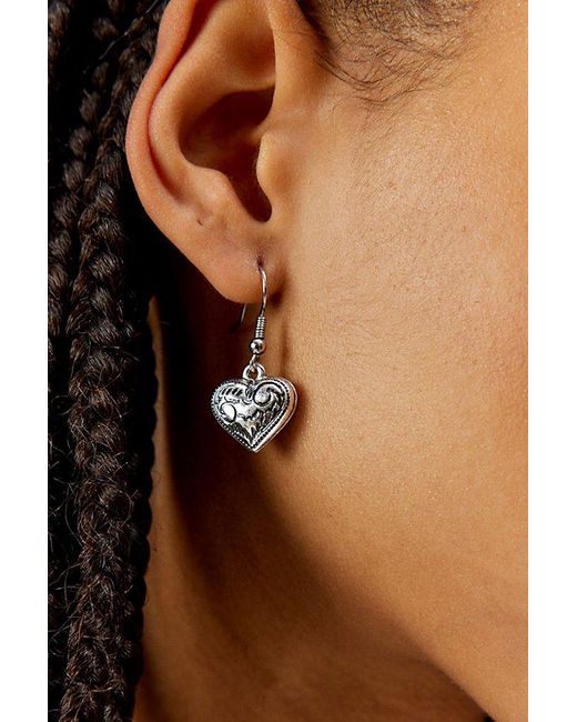 Urban Outfitters Brown Etched Heart Drop Earring