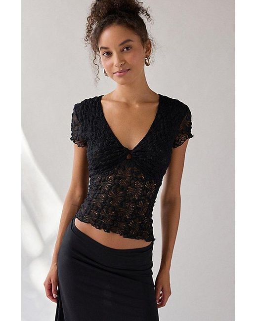 Kimchi Blue Black Maisie Sheer Lace Twist-Front Crop Top
