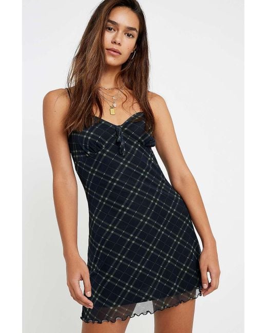 Urban Outfitters Blue Uo Elodie Green Check Mini Dress