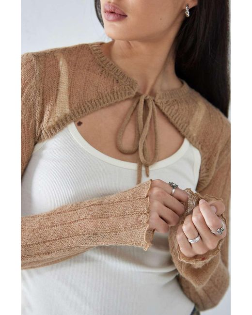 Urban Outfitters Brown Uo Ballet Knit Tie-front Shrug