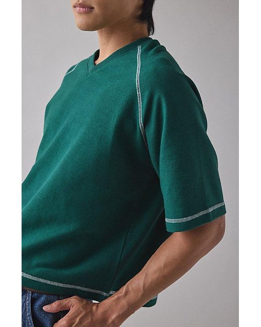 Standard Cloth Green Reverse Terry Boxy Short Sleeve Sweatshirt for men