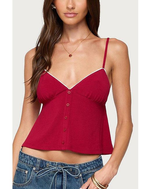 Edikted Red Kellyn Button Contrast Babydoll Top