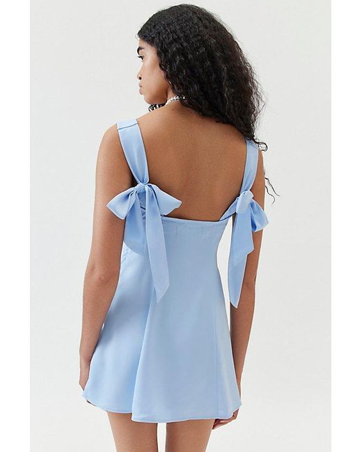 Urban Outfitters Blue Uo Bri Double Bow Satin Mini Dress