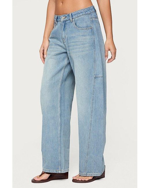Edikted Blue Korie Barrel Leg Low Rise Jeans