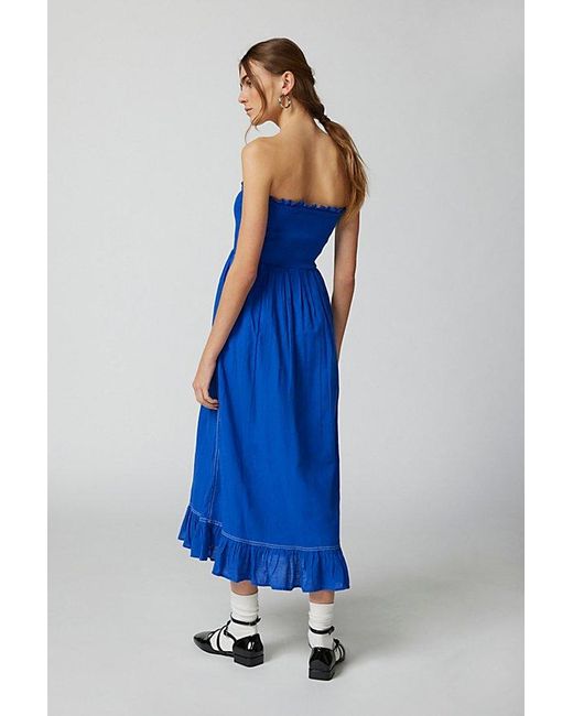 Urban Outfitters Blue Uo Penny Smocked Midi Dress