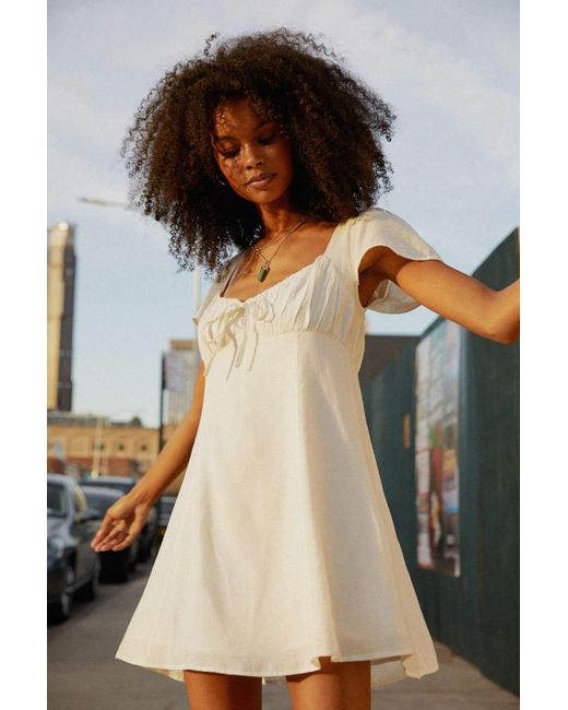 Urban Outfitters White Uo Blake Linen Mini Dress