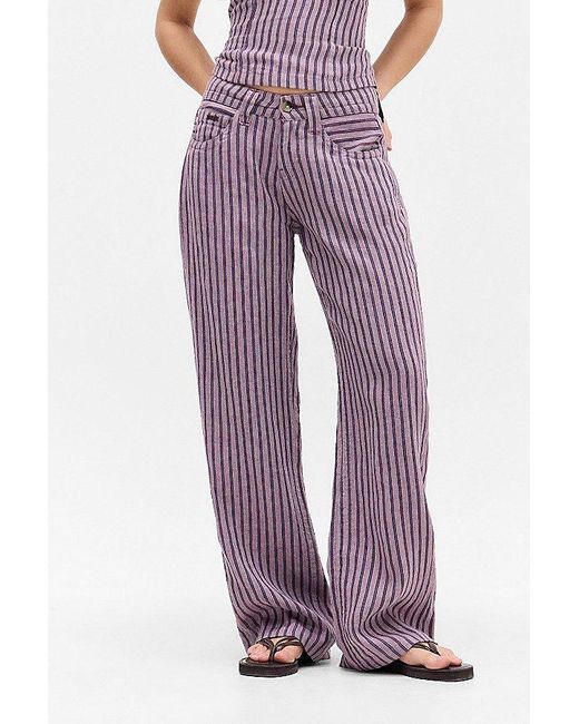 BDG Purple Kayla Stripe Linen Trouser Pant