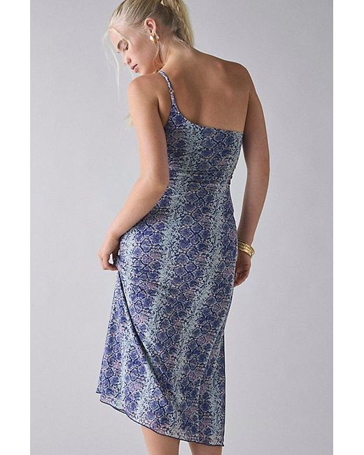 Kimchi Blue Blue Odessa Asymmetric One-Shoulder Mesh Midi Dress