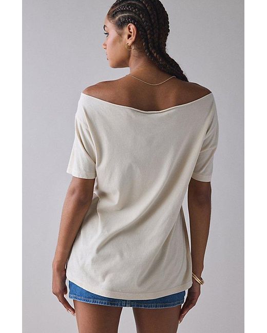 Urban Outfitters Gray Rock Band Graphic Off-The-Shoulder Oversized Tee