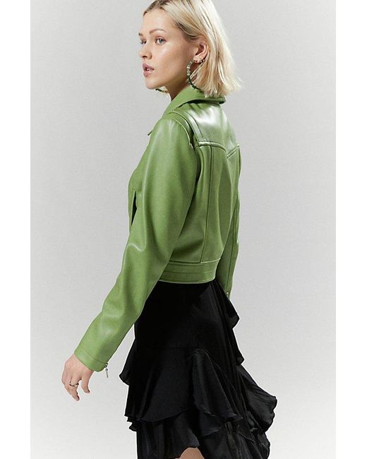 Silence + Noise Green Mariah Faux Leather Western Jacket