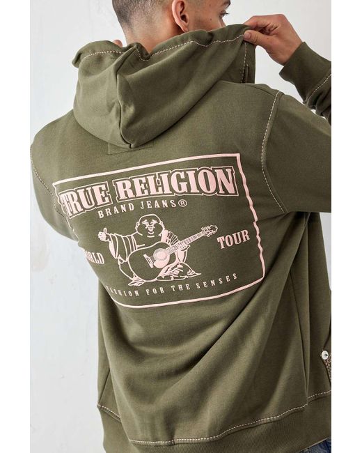 True Religion Green Khaki Logo Zip-up Hoodie for men
