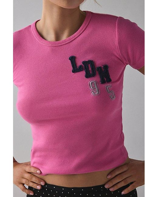 Urban Outfitters Pink London 95 Applique Graphic Baby Tee