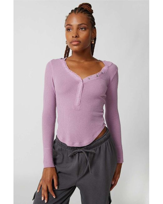 Out From Under Purple Lovella Lace Hooded Henley Top
