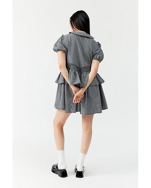 Urban Outfitters Gray Uo Claire Ruffled Babydoll Mini Dress