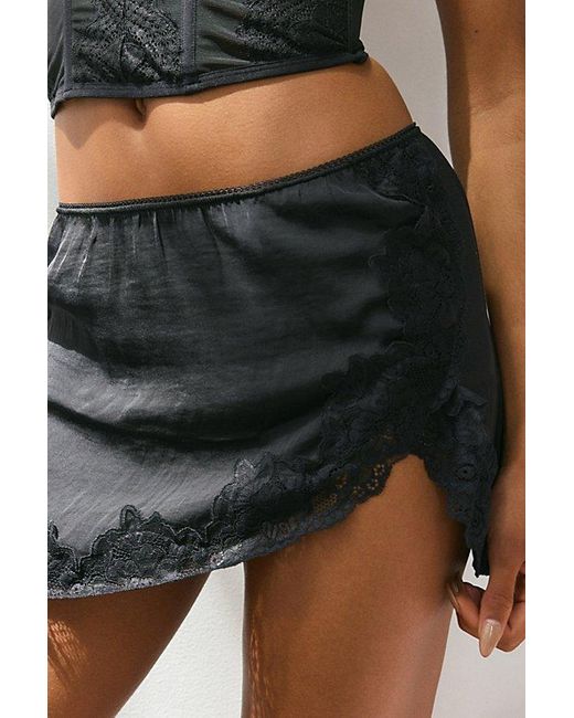 Out From Under Black Luccia Lace Trim Mini Slip Skirt