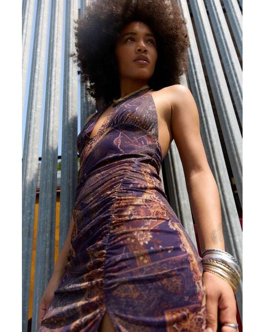 Urban Outfitters Blue Uo Juno Plunge Halter Midi Dress