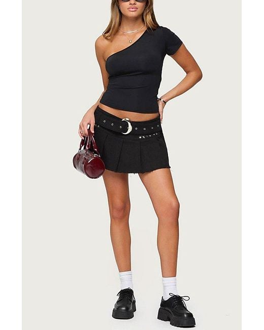 Edikted Black Kore Belt Pleated Denim Micro Skort