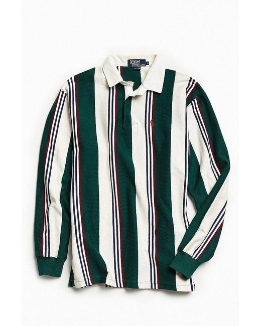 Urban Outfitters Green Vintage Polo Ralph Lauren Multi Vertical Stripe Rugby Shirt for men