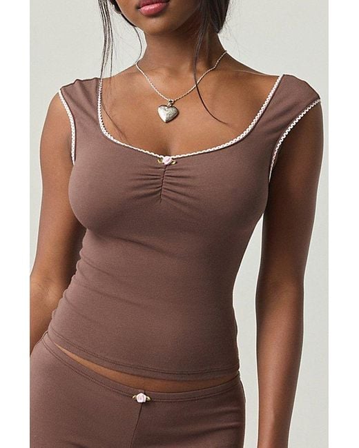 Out From Under Brown Josie Cotton Jersey Knit Baby Tee + Micro Short Pj Set