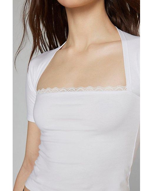 Motel White Reqla Fitted Square Neck Top