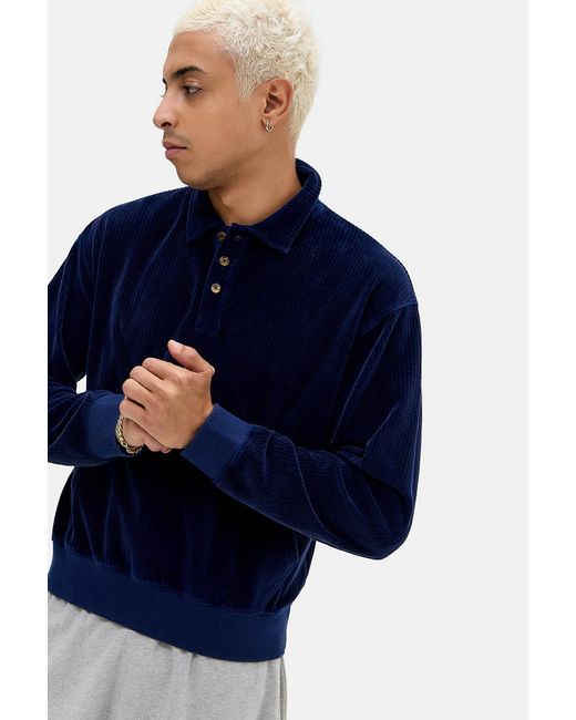 iets frans Blue Navy Velour Mockneck Polo for men