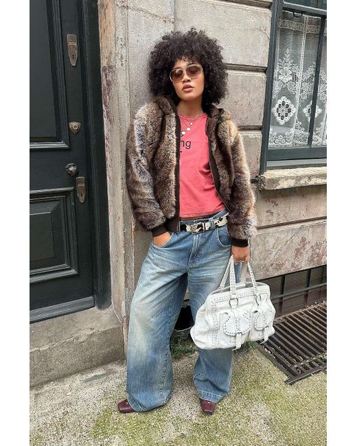Jaded London Gray Faux Mink Zip-through Jacket