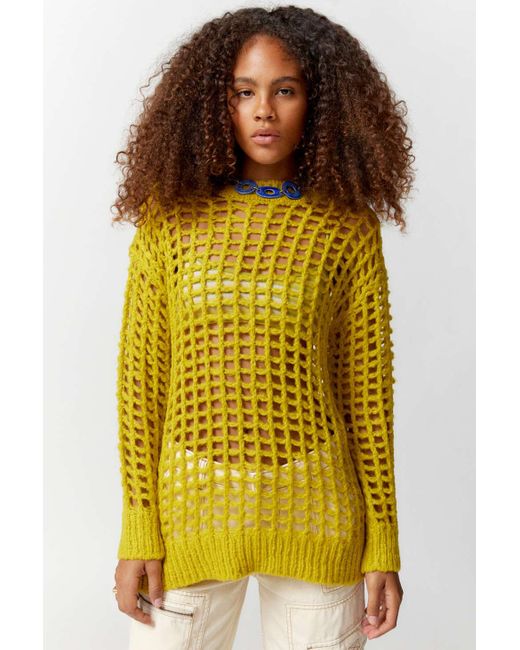 Urban Outfitters Yellow Uo Osaka Open-knit Pullover Sweater In Chartreuse,at