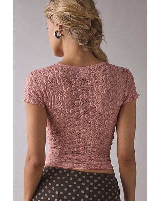 Kimchi Blue Pink Maisie Sheer Lace Twist-Front Crop Top