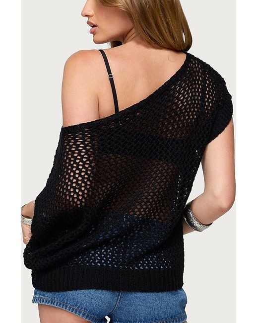 Edikted Black Trix Off Shoulder Open Knit Top