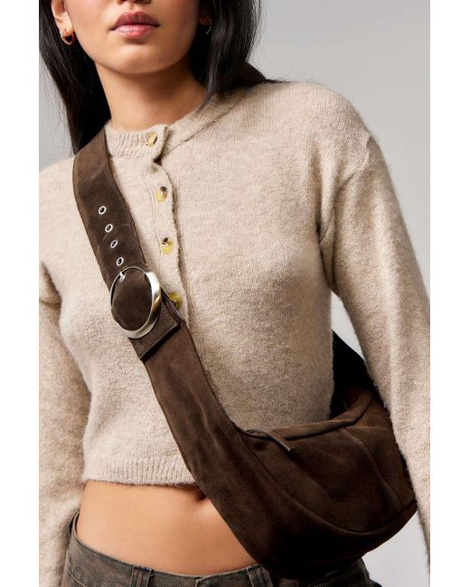 Urban Outfitters Natural Uo Suede Buckle Sling Bag