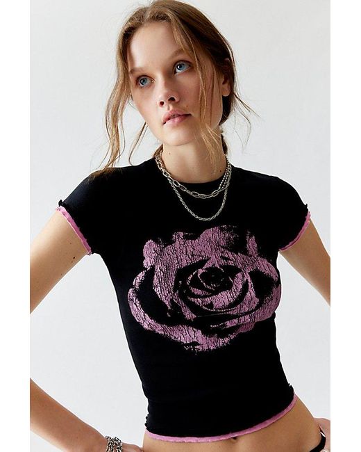 Urban Outfitters Black Rose Lettuce Edge Baby Tee