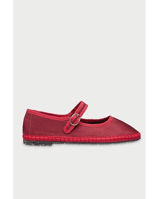 Flabelus Red Silk Mary Jane Flat