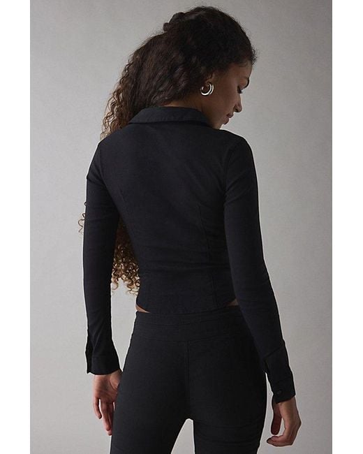 Silence + Noise Black Hailey Zip-Up Slim Shirt Top