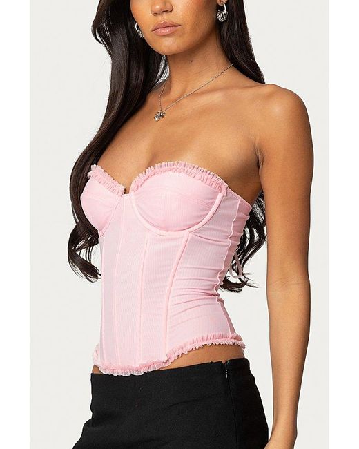 Edikted Pink Deirdre Mesh Lace Up Corset