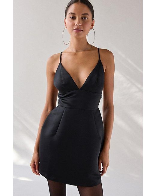 Kimchi Blue Black Petit Fours Fit-And-Flare Satin Mini Dress